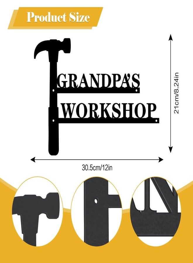 HQIOA Grandpa Christmas Gifts Grandpa's Workshop Metal Word Signs Black Art wall Decor for Living Room Black Hanging Decor Farmhouse metal wall Art Decorations for Living Room Metal Letters for Wall Fathers Day - Image 2